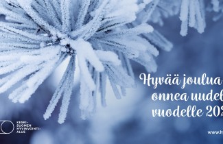 Huurteinen otsa sekä Keski-Suomen hyvinvointialueen joulutervehdys.